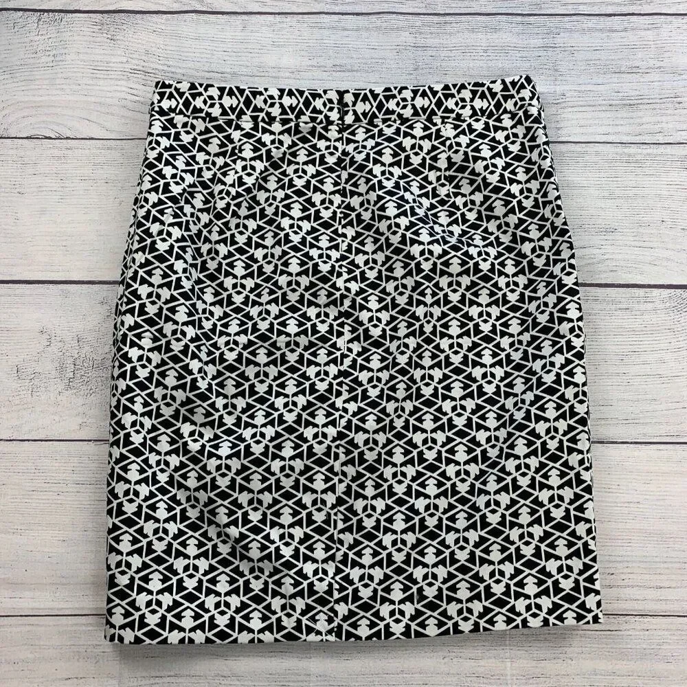 J. Crew Pencil Skirt sz 10 Black White Print Lined Back Slit New NWT